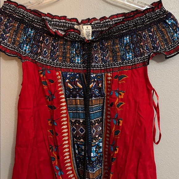 Vibrant Red Embroidered Off-Shoulder Blouse - Picture 6 of 9